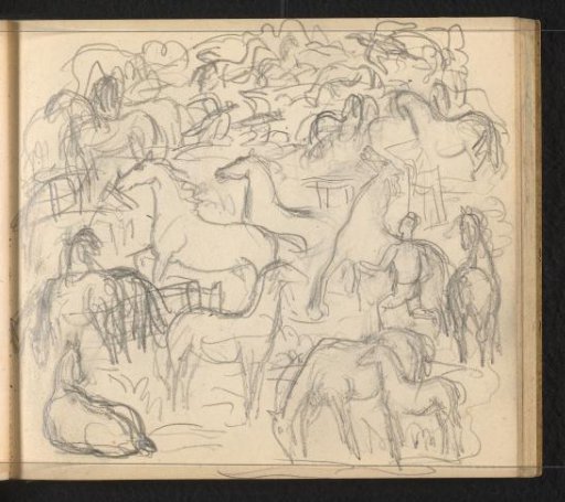 Horses and a kneeling figure