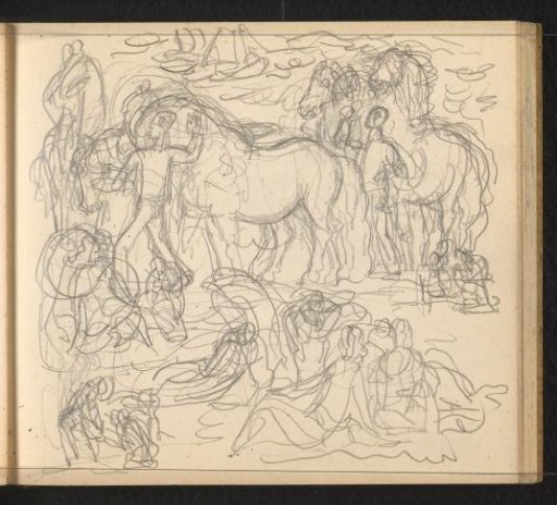 Horses and figures in various poses