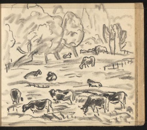 Pastoral landscape with grazing cattle