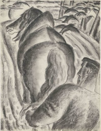 Peasant with plough and draught horse
