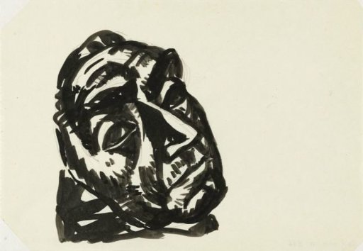 Head of a man looking obliquely up to the right