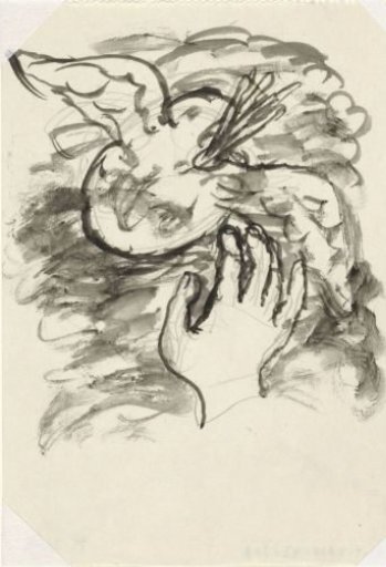 Untitled Vignette for a biography of Gestel by Van der Pluym, Sketch of a hand reaching for a winged palette