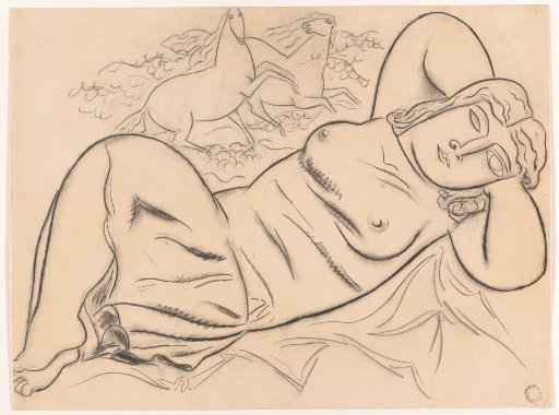 Reclining Nude Woman with Horses