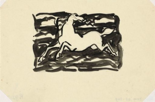 Leaping Horse with Head Turned Backwards in a frame with waves in the background.