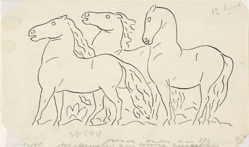 Untitled Three horses, standing looking to the left, vignette for biography of Gestel by Prof. W. van der Pluym