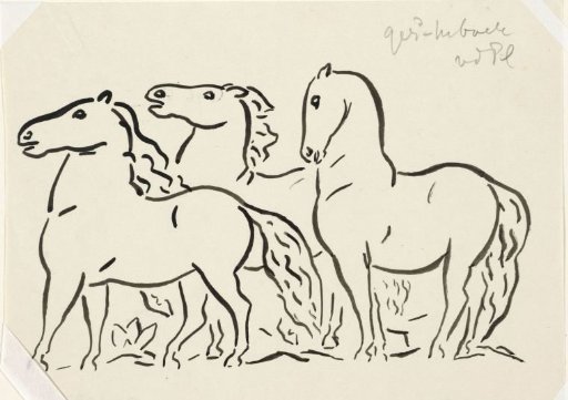 Untitled Three horses, standing looking to the left, vignette for biography of Gestel by Prof. W. van der Pluym