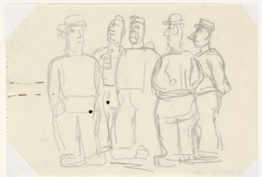 Pencil sketch of five Spakenburg fishermen