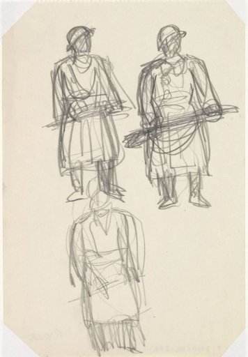 Design sketch for a poster on art protection propaganda in the army, three sketches of a soldier