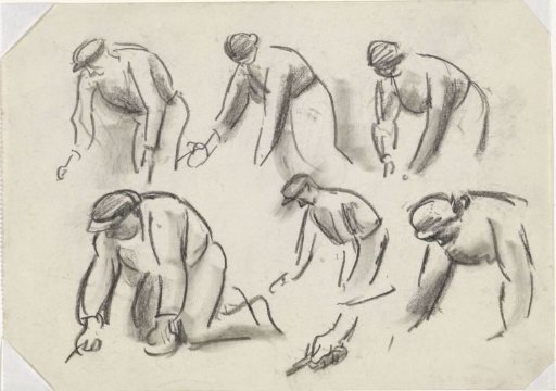 Study Sheet with Six Sketches of Kneeling Potato Diggers