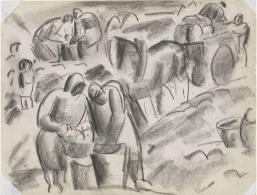 Potato Diggers in the Field with Horse and Cart