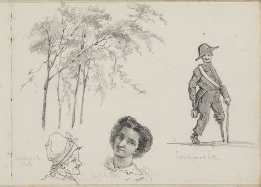 Head of a saleswoman, fashionable hairstyle and a soldier with a prosthetic leg