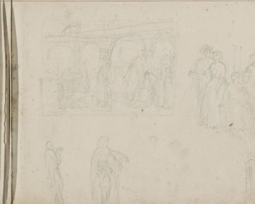 Company in a Courtyard and Figure Studies