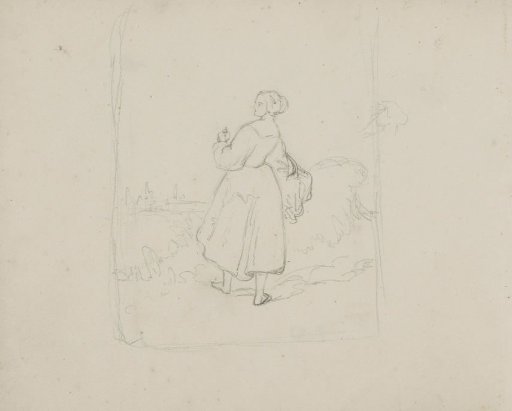 Woman with a basket in a landscape
