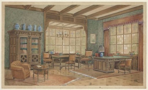 Interior with a Bookcase in Renaissance Style