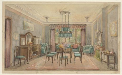 Dining Room with a Green Sofa