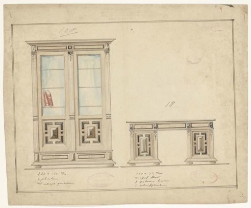 Design for a bookcase and a desk