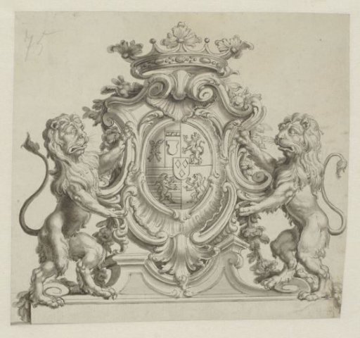 Design for the crowned coat of arms of Salm-Reifferscheidt-Dyck in an ornamental cartouche