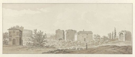 A view of Rome, with the ruins of the Baths of Titus, and the Colosseum to the left