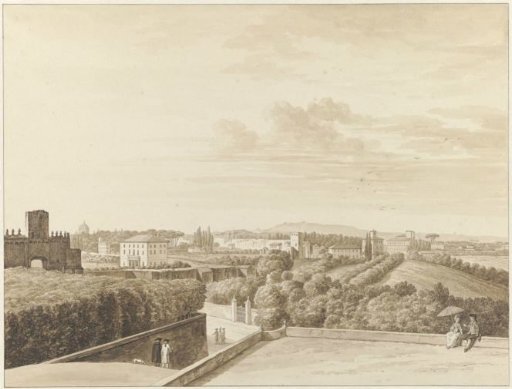 View of the Villa Capizucchi in Rome, with the Porta Pia on the left