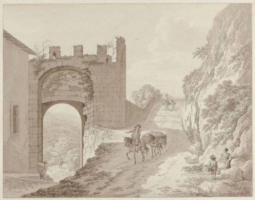 Near Civita Castellana; in the foreground a rider and resting travelers
