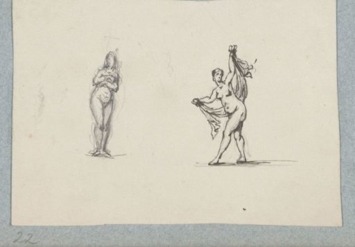 Two naked women, the right one with a veil