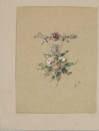 Two designs for brooches with a bunch of fruit