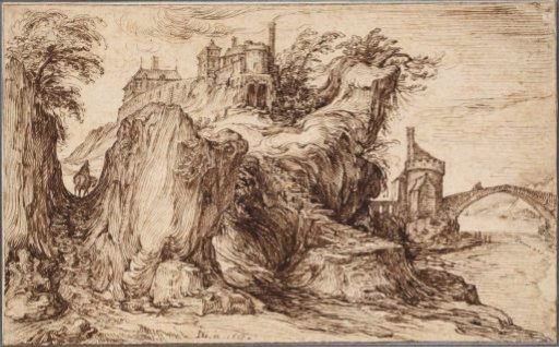 Rocky mountain landscape with a castle