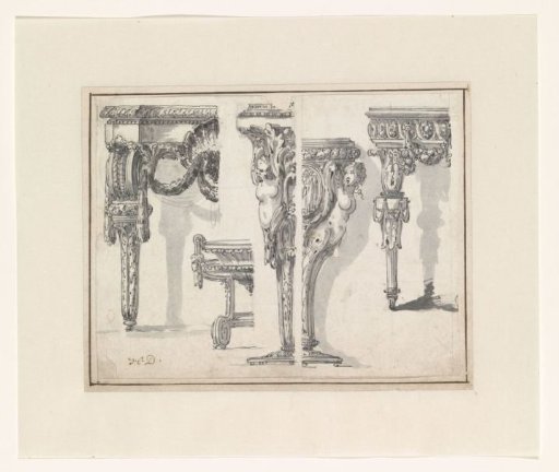 Two designs for tables, gueridons, a vase and a bowl on a foot