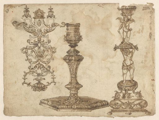 Study sheet with objects of goldsmith's art and ornamental patterns