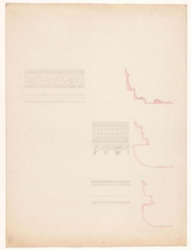 Three profiles with adjacent views of the relief decorations