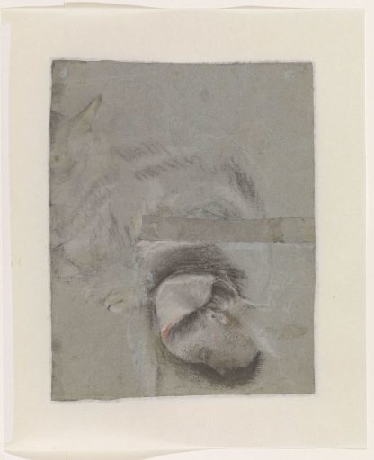 Cat, and, on an Inset Piece of Paper, a Woman's Head and Profile