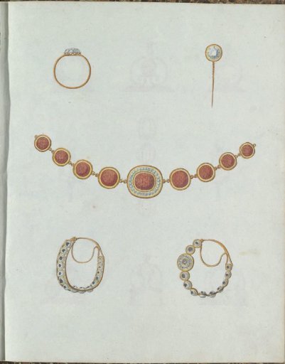 Five pieces of jewelry, including one ring