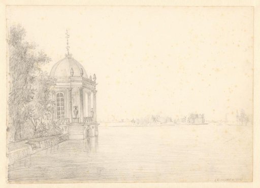 View of Broek in Waterland with the dome of Bakker on the left