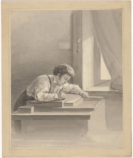 Artist drawing on a lithographic stone