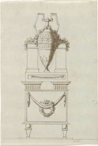 Design for a stove with a vase