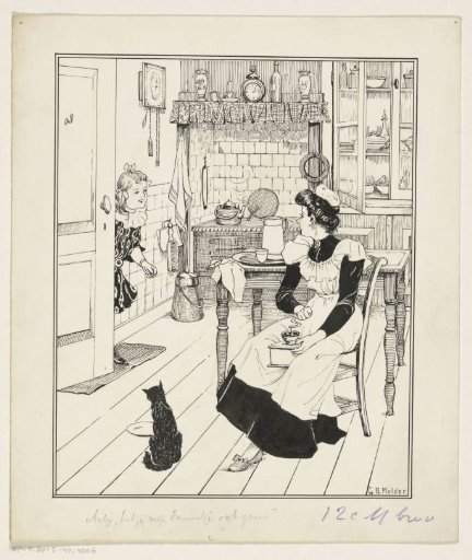 Girl and a maid in a kitchen