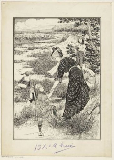 Woman and children taking a walk across the heath