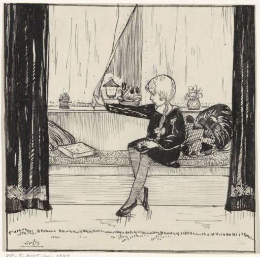 Seated girl in a window sill