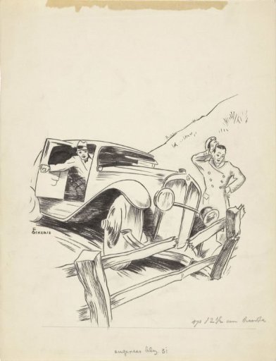 Men Riding a Car Against a Fence