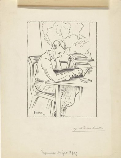 Young Man Reading a Book at a Table