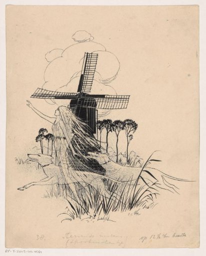 Shadow of a girl and two dogs at a mill