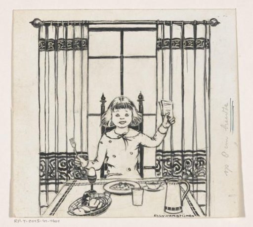 Girl with a letter at a table