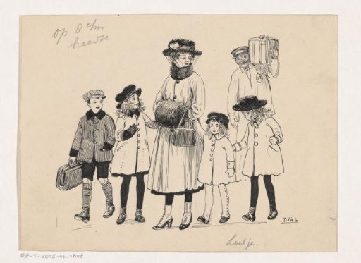 Woman, girls, a boy, and a carrier