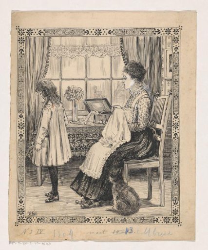 Woman, girl and cat in an interior