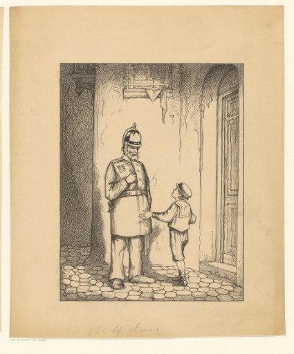 Boy and policeman at a door