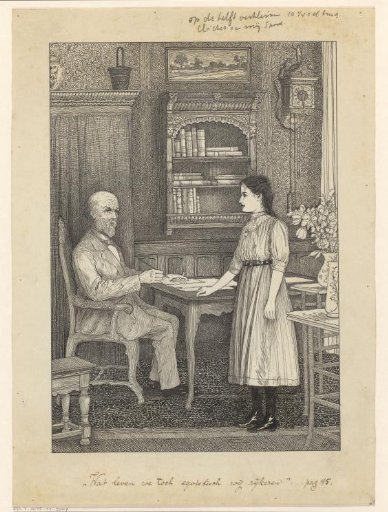 Girl and writing man at a table