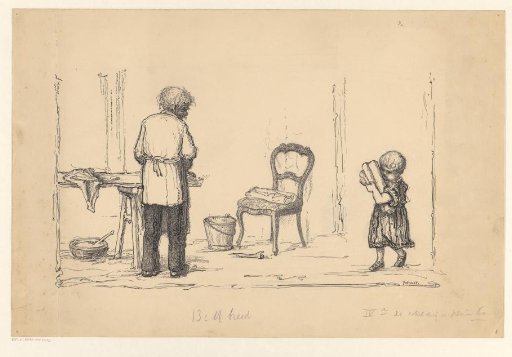 Man and child wallpapering