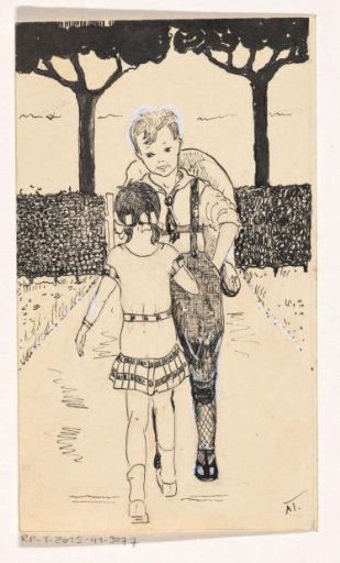 Boy and girl on a garden path