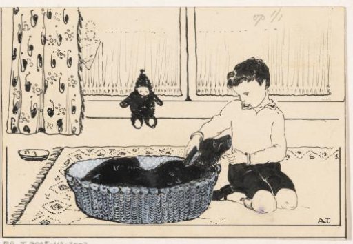 Boy petting a dog