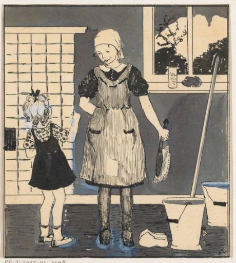 Girl with cleaning equipment